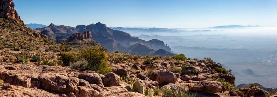 Panoramic view from the top of a mountain Stock Photos