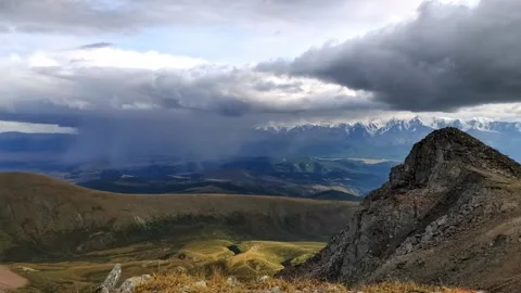Panoramic view from top of mountain, timelapse. Stock Footage 166933666