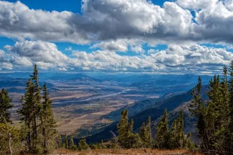 Panoramic View from top of Rendezvous Mountain in Grand Teton National Park Stock Photos