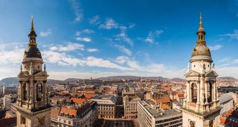 Panoramic view from the top of the St. Stephen's Basilica in Budapest, Hungar Stock Photos