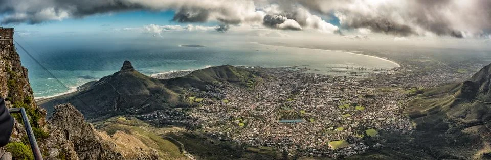Panoramic view from top of Table mountain in Cape Town Stock Photos