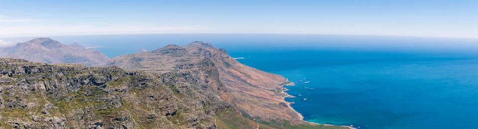 Panoramic view from top of Table Mountain in Cape Town Stock Photos