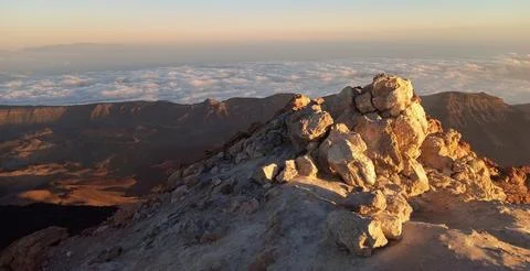 Panoramic view from the top of Teide 3718 M., the highest mountain in Spain Stock Photos