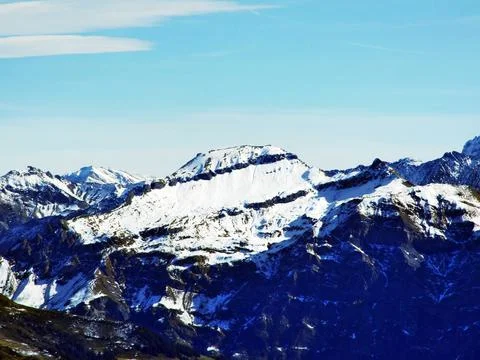 Panoramic view from the top of Vorder Glärnisch (Vorder Glaernisch) Stock Photos