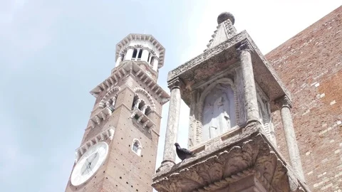 Panoramic view of Torre dei Lamberti in Verona Stock Footage 75473142