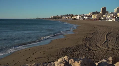 Panoramic view of Torremolinos beach in winter, Malaga, Spain Stock Footage 240009959