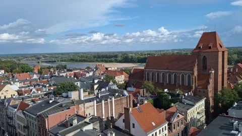 Panoramic View of Toruń from the Old Town Hall Tower, Poland Видео 344847751