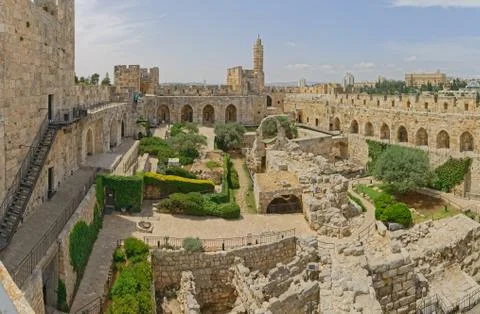 Panoramic view of the Tower of David in Jerusalem Stock Photos