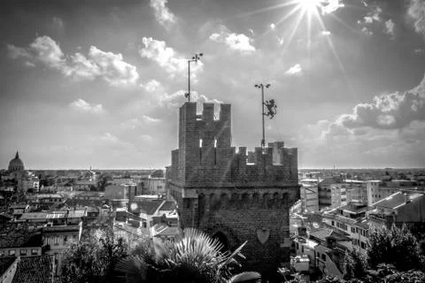 Panoramic view of the tower of Udine castle, Italy. Stock Photos