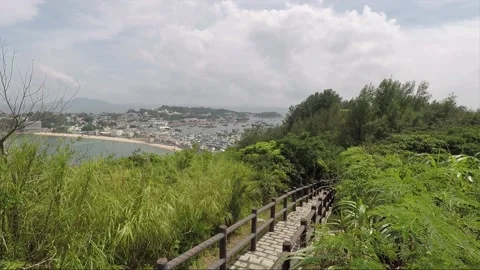 Panoramic view of the town and trail, Cheung Chau Island, Hong Kong Stock Footage 149584153