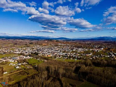 Panoramic view of town from drone. Stock Photos