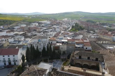 Panoramic view of the town of Mengibar from the top of the Moorish tower Stock Photos