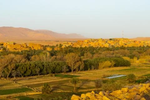 Panoramic view of a town right next to an oasis in Tinghir, Morocco Stock Photos