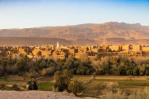 Panoramic view of a town right next to an oasis in Tinghir, Morocco Stock Photos