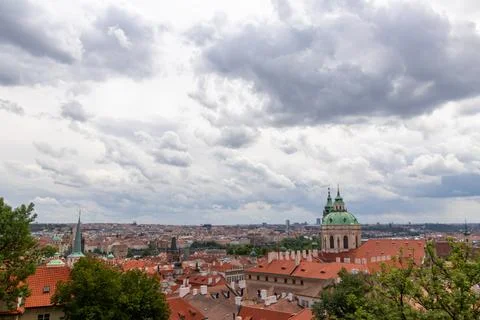 Panoramic view of townscape of the Lesser Town of Prague Mala Strana in the.. Stock Photos