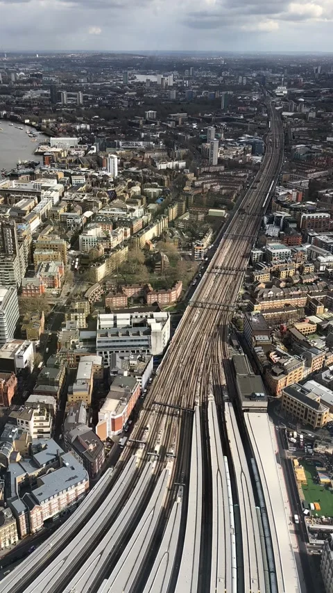 Panoramic view of the train system in London Stock Footage