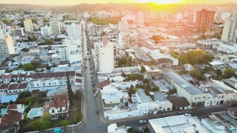 Panoramic view of a tranquil town at sunset in Tandil, Argentina Stock Footage 217295320