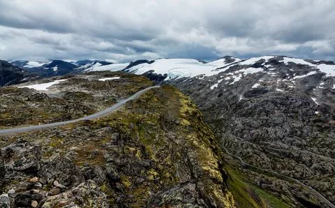 Panoramic view of the Trollstigen a mountain pass road in Norway. Stock Photos
