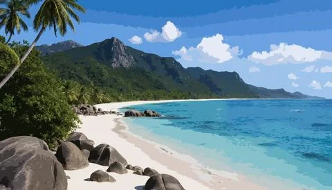 Panoramic View of a Tropical Bay under a Starry Milky Way Night Sky Stock Illustration
