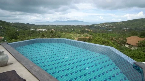 Panoramic View from Tropical Villa on Cloudy Day Stock Footage 81510532