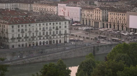 Panoramic view of Turin skyline seen from the hills surrounding the town Stock Footage 68696403