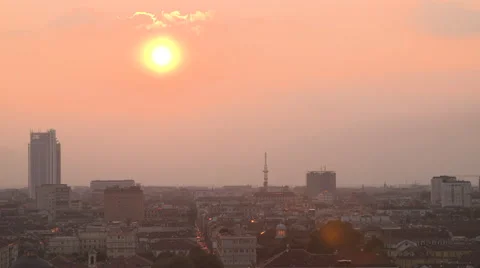Panoramic view of Turin at sunset Stock Footage 68694678