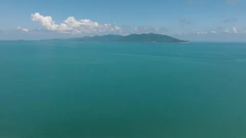 Panoramic view of turquoise sea and distant mountains. Koh Pangan, Thailand. Stock Footage 311347490