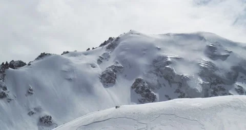 Panoramic view of the Tuyuk-Su glacier and chain of snowy mountain peaks. Stock Footage 145113428