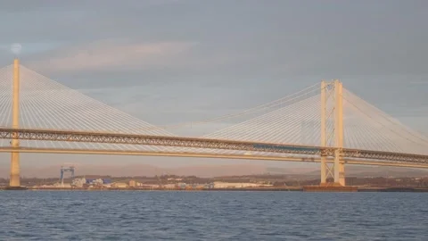 Panoramic view of the two bridges across the bay at sunrise Stock Footage 227789847