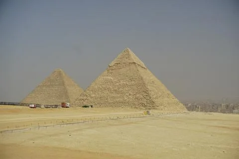 Panoramic View of the Two Great Pyramids Stock Photos