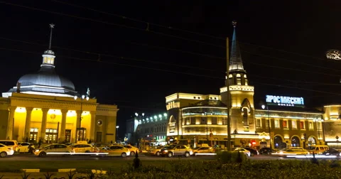 Panoramic view of two Moscow train terminals and metro station Stock Footage 67144428