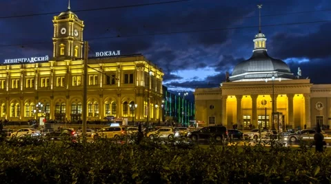 Panoramic view of two Moscow train terminals and metro station Stock Footage 67430488