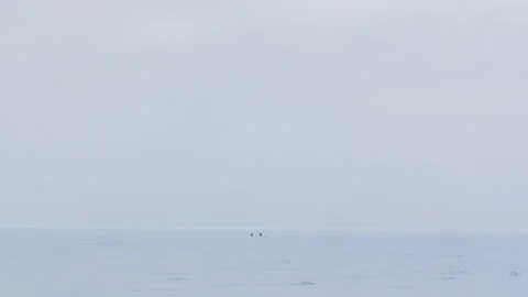 Panoramic view two people walking across the snow-covered Baltic sea 스톡 동영상 171309211
