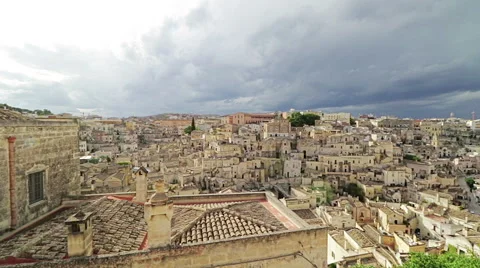 Panoramic view of typical stones (Sassi di Matera) and church of Matera Video stock 67831143