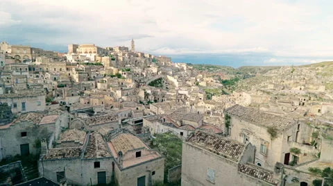 Panoramic view of typical stones (Sassi di Matera) and church of Matera Video stock 67939711
