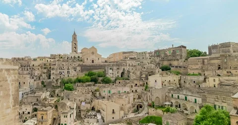 Panoramic view of typical stones Sassi di Matera and church of Matera Stock-Footage 89613934