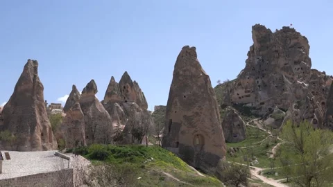 Panoramic view of Uchisar Castle. Stock Footage 187671599