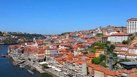 Panoramic view of UNESCO world heritage site Porto city in Portugal during .. Video stock 324550573