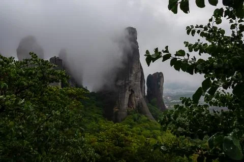 Panoramic view of unique rock formations near Holy Monastery of Varlaam on .. Stock Photos