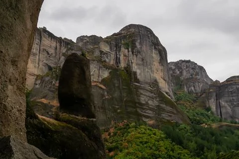 Panoramic view of unique rock formations near rock Aghio Pnevma (Holy Spiri.. Stock Photos
