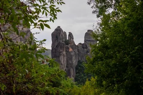 Panoramic view of the unique rock formations near village Kastraki on a mys.. Stock Photos