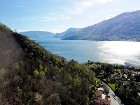 Panoramic view, the upper part of Lake Como over Gravedona, down to Bellagio 写真素材