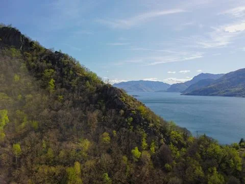Panoramic view, the upper part of Lake Como over Gravedona, down to Bellagio Stock-Fotos