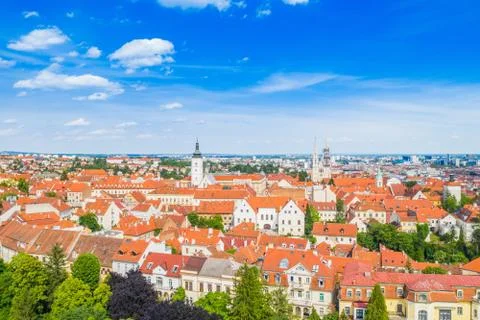 Panoramic view on Upper town and st Mark church in Zagreb, Croatia Stock Photos