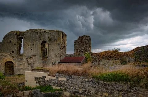 Panoramic view from Valkenburg Castle with dark clouds Stock Photos