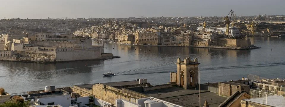 Panoramic view of Valletta and the three cities separated by the bay Stock Photos
