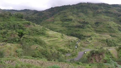 Panoramic view of the valley and mountains with rice terraces in Banaue Stock Footage 145514987