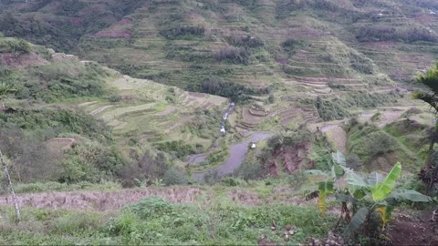 Panoramic view of the valley and mountains with rice terraces in Banaue Stock Footage 145545161