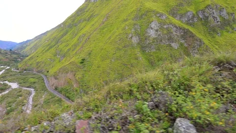 Panoramic view valley and station arrival of the devil nose train Stock Footage 90025565