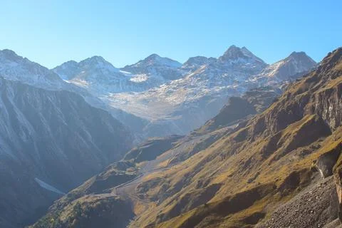 Panoramic view on the valley around Mount Elbrus, Russia. Autumn season Stock Photos